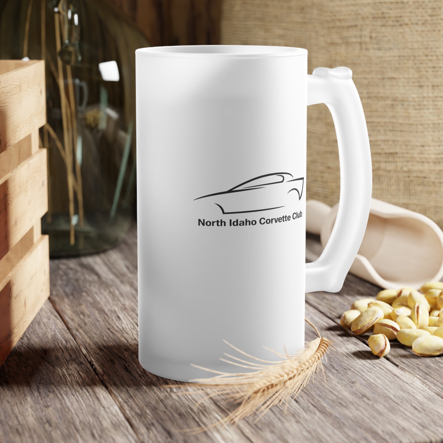 North Idaho Corvette Club Frosted Glass Beer Mug — Classic Frosted Pint Mug for Cold Beer & Cocktails