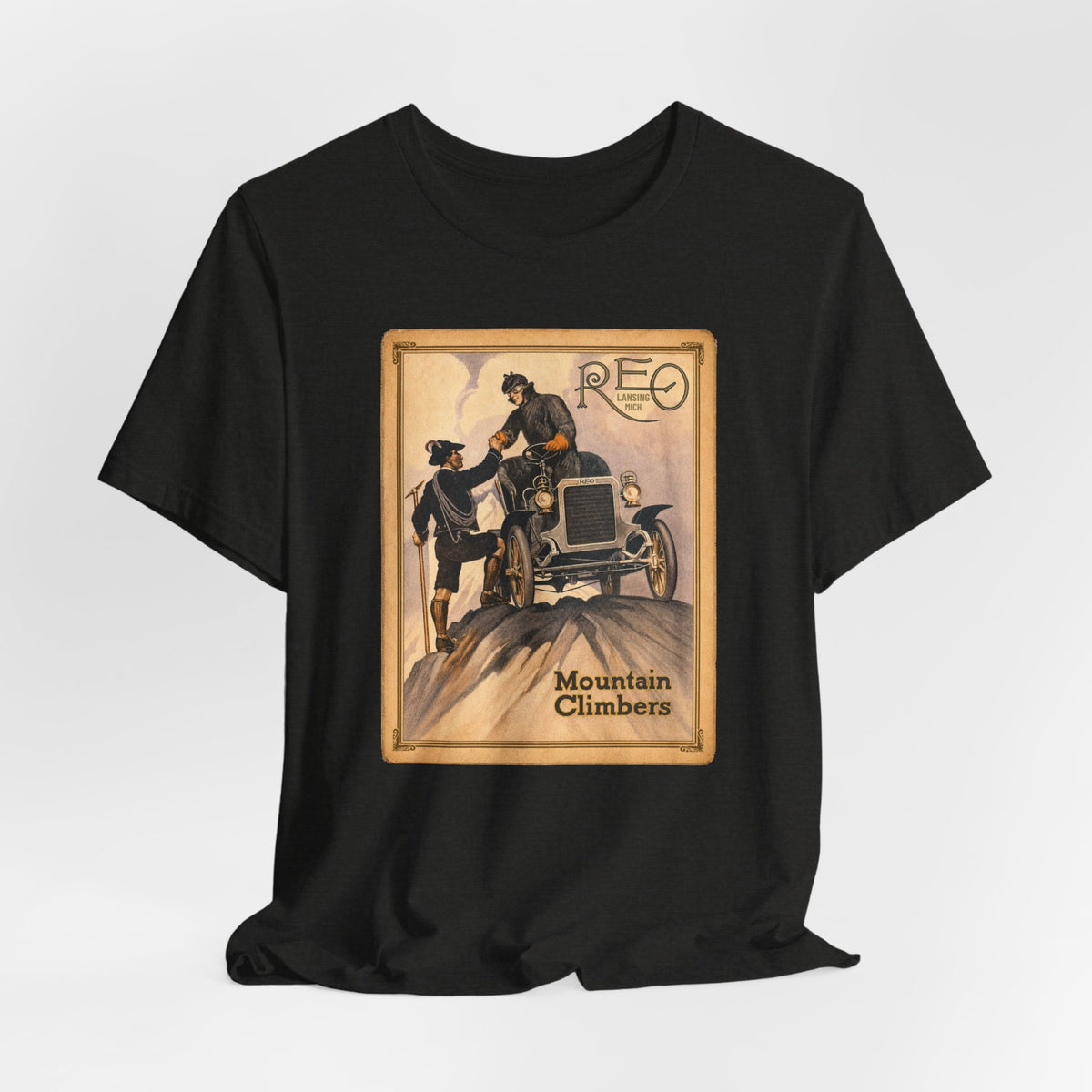 REO Lansing Michigan Mountain Climbers T-Shirt - Unisex Soft Short Sleeve Tee