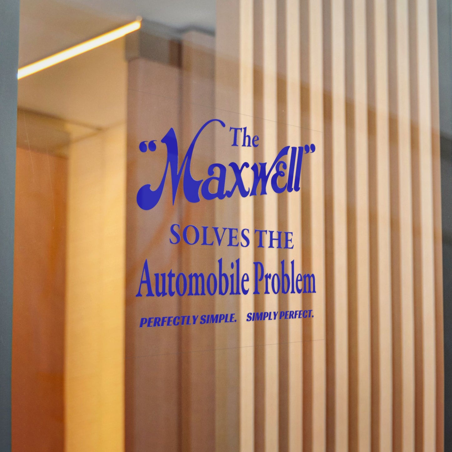 "The Maxwell" Solves the Automobile Problem — Die-Cut Sticker (Vintage Blue Auto Decal)