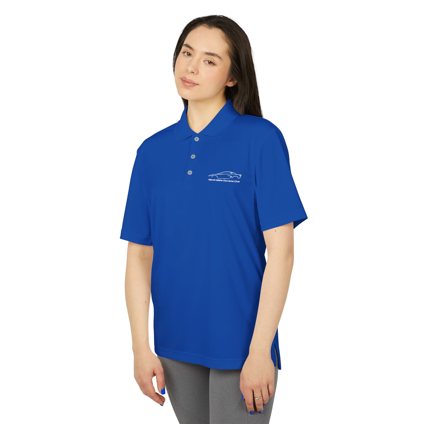North Idaho Corvette Club White Embroidered Polo — adidas Unisex Performance Polo