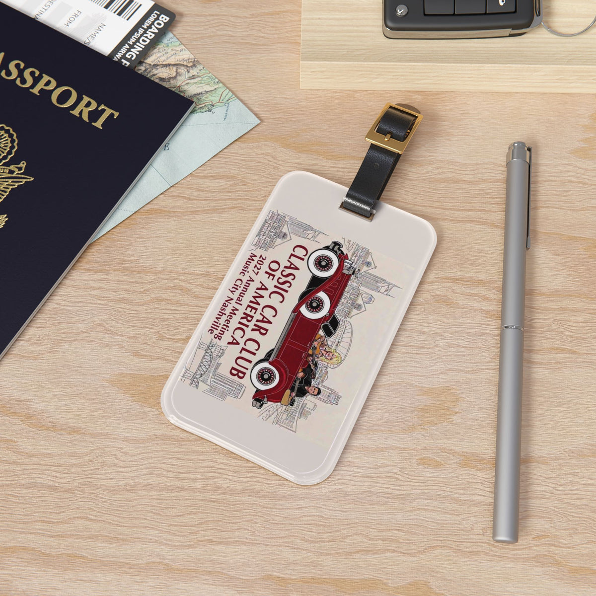 Classic Car Club of America Luggage Tag — Vintage Red Roadster Travel ID