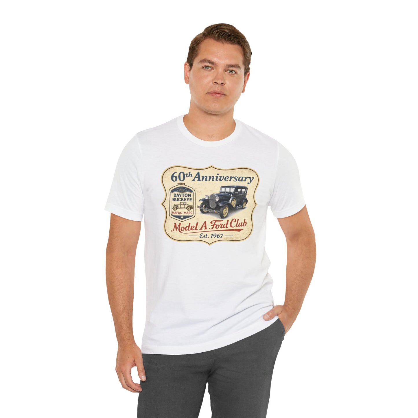 Dayton Buckeye Model A Ford Club 60th Anniversary Tee (LTG) - Unisex Jersey Short Sleeve Tee