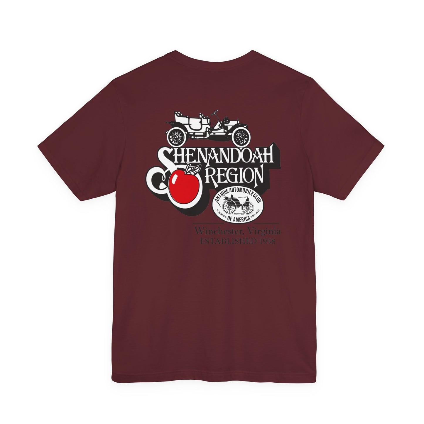 Shenandoah Region AACA Tee — Small White AACA Logo on Front and Large White Shenandoah Region AACA Logo on Back