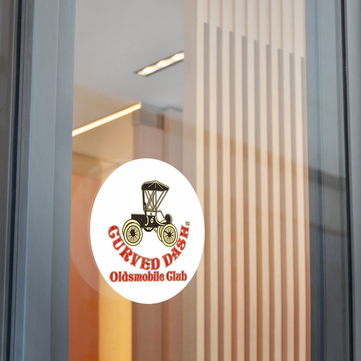 Curved Dash Oldsmobile Club Round Vinyl Sticker — Great for Windshields!