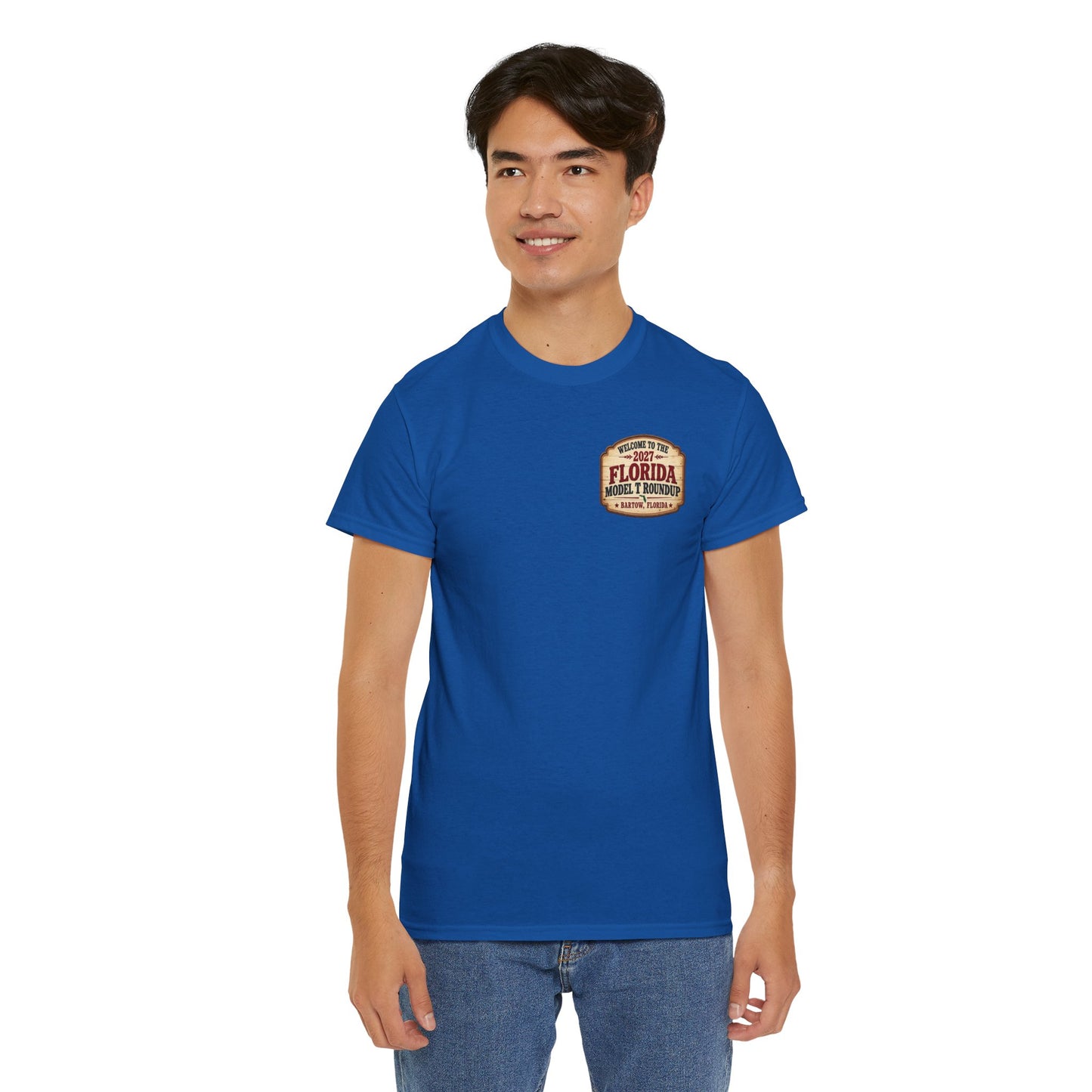 Florida Model T Roundup 2027 T-Shirt — Unisex Heavy Cotton Tee (Front and Back Graphic)