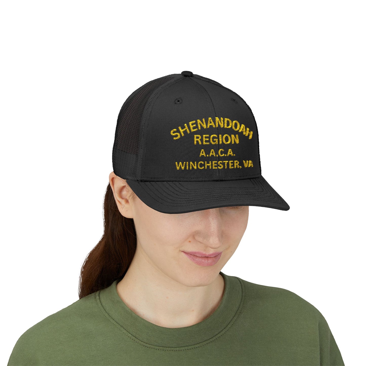 Shenandoah Region Embroidered Trucker Cap — "Shenandoah Region A.A.C.A. Winchester, VA" Mesh Snapback