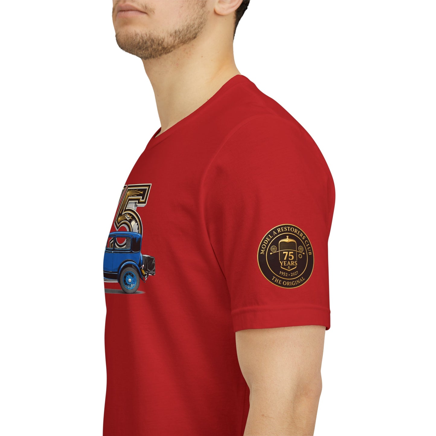 MARC 75th Anniversary T-shirt with blue sedan and MARC logos on both sleeves