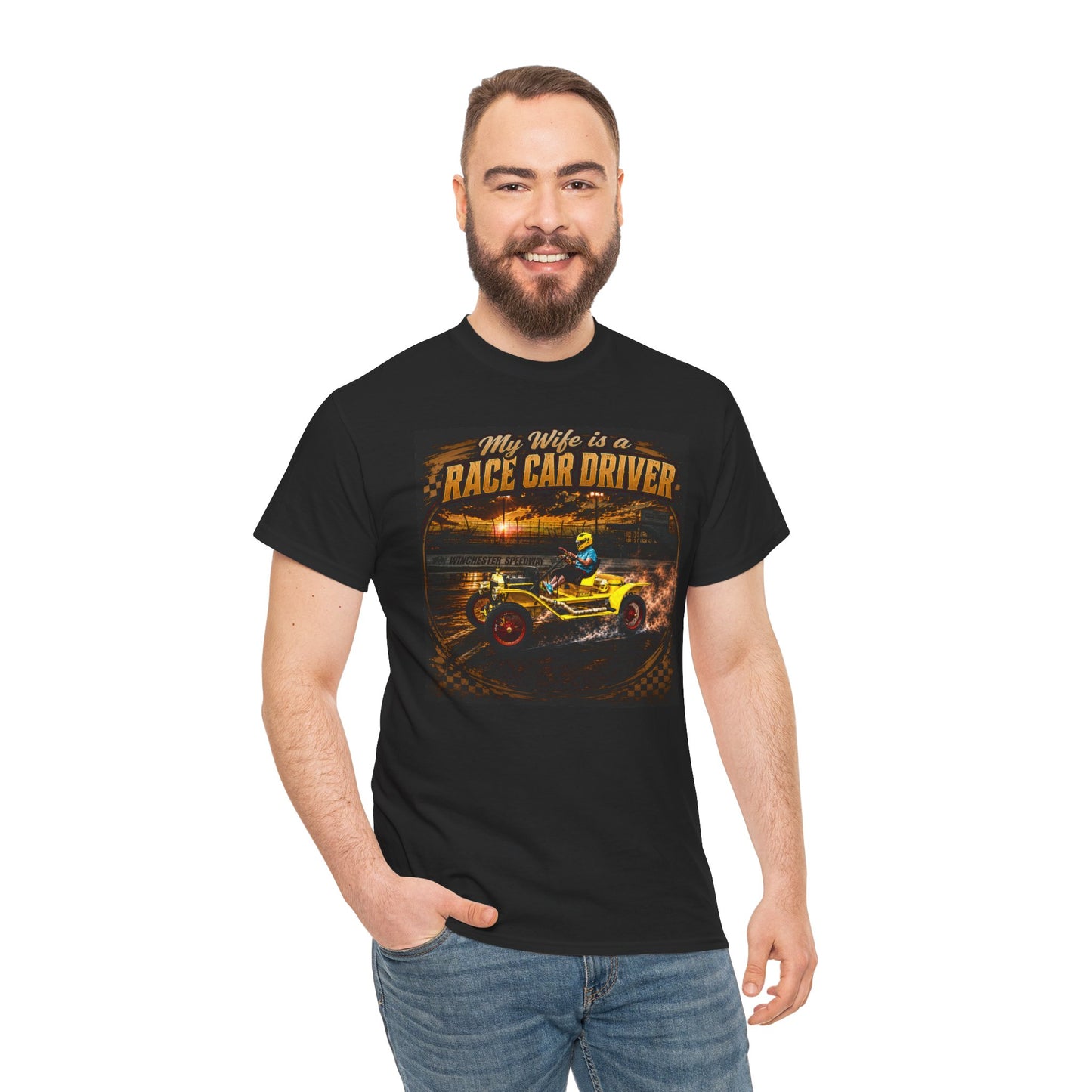 Race Car Driver Queen T-Shirt — "My Wife Is a Race Car Driver" Vintage Racing Tee