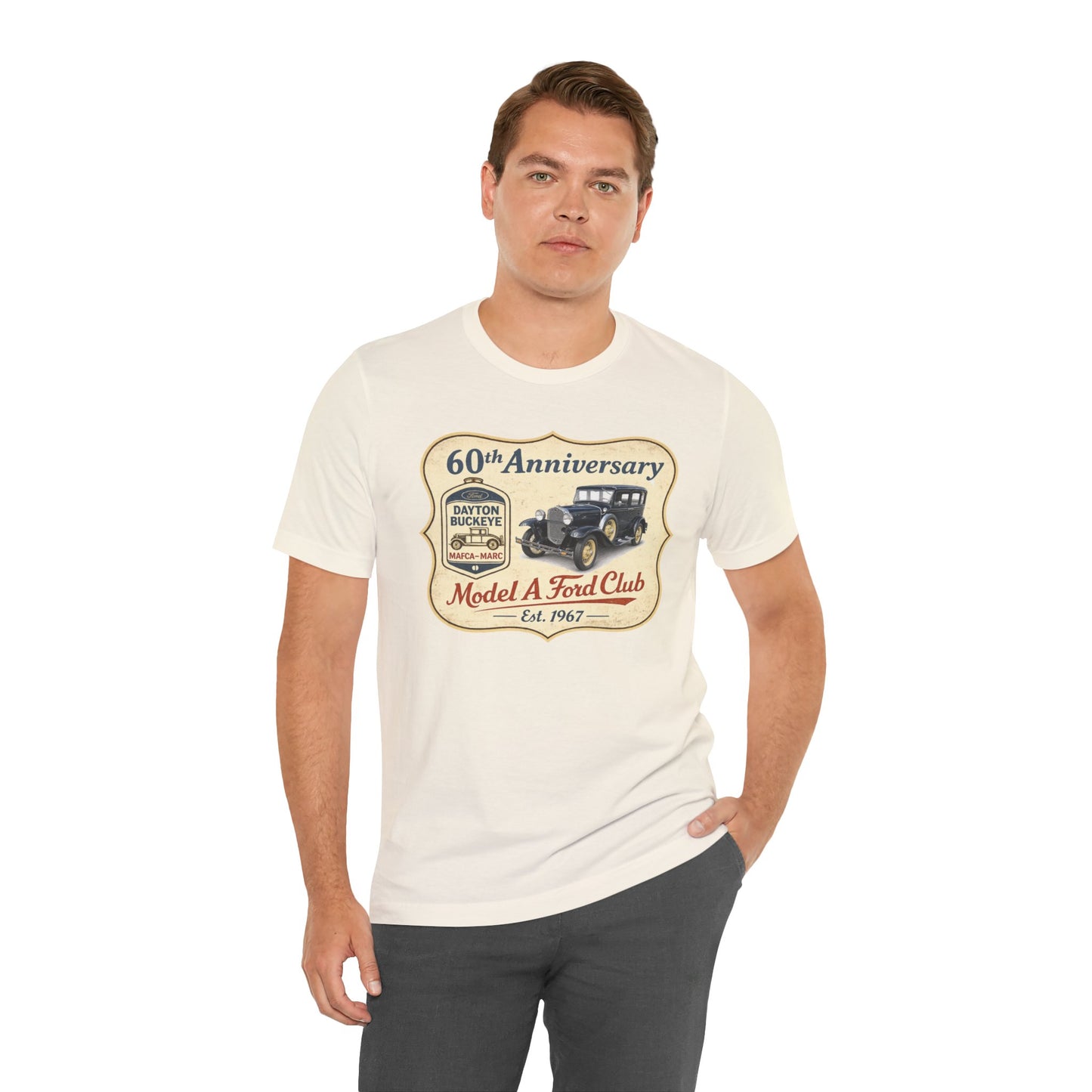 Dayton Buckeye Model A Ford Club 60th Anniversary Tee (LTG) - Unisex Jersey Short Sleeve Tee