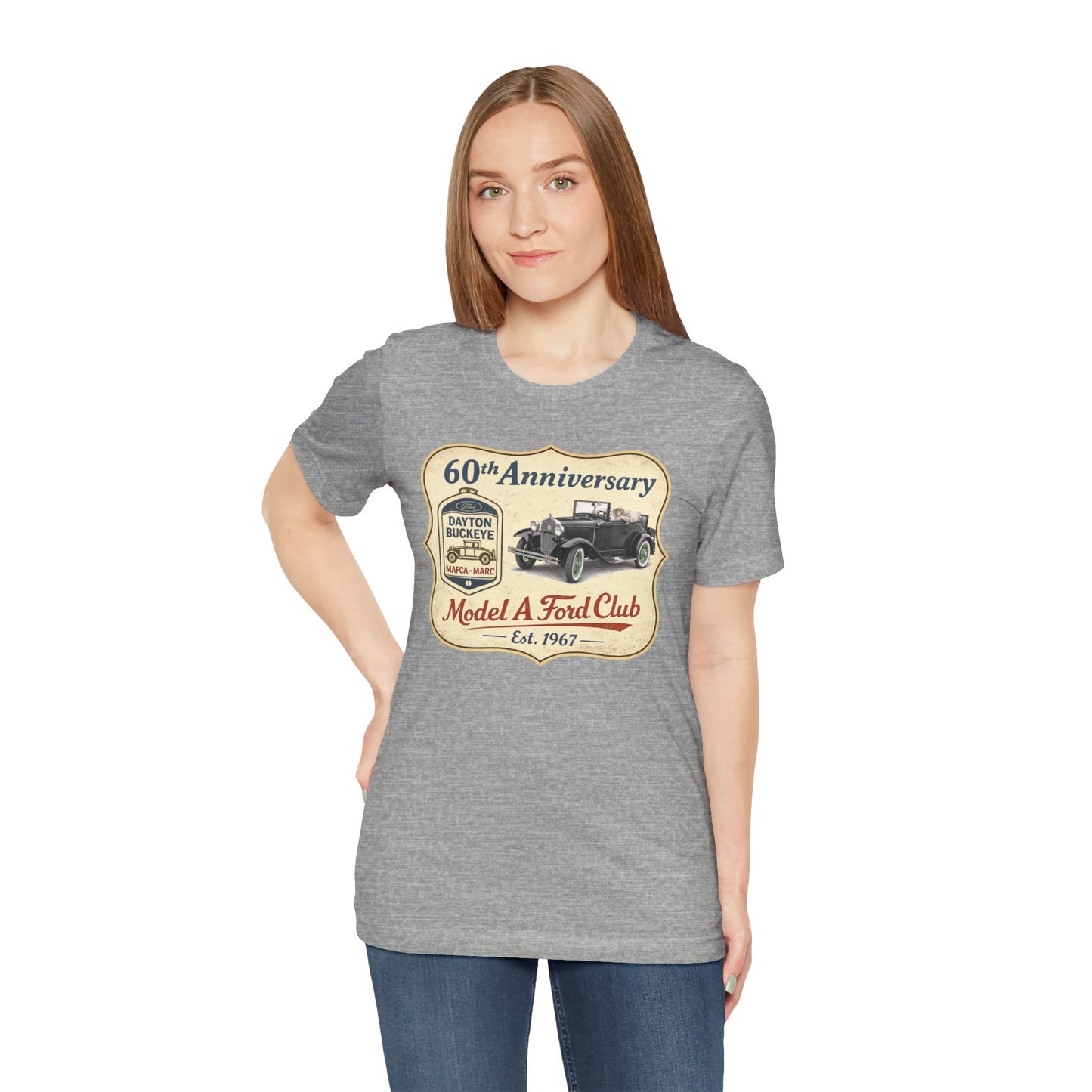 Dayton Buckeye Model A Ford Club 60th Anniversary Tee Roadster (LTG) - Unisex Jersey Short Sleeve Tee