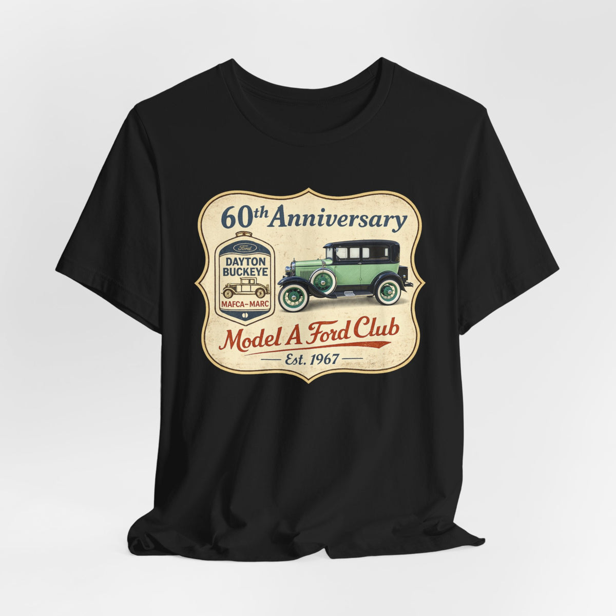Dayton Buckeye Model A Ford Club 60th Anniversary Tee (1930 Tudor) - Unisex Soft Short Sleeve Tee