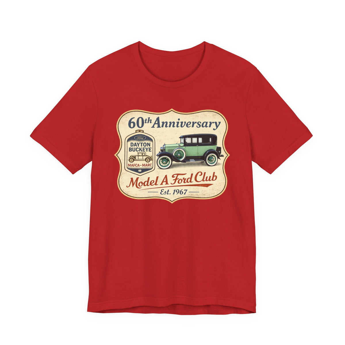 Dayton Buckeye Model A Ford Club 60th Anniversary Tee (1930 Tudor) - Unisex Soft Short Sleeve Tee