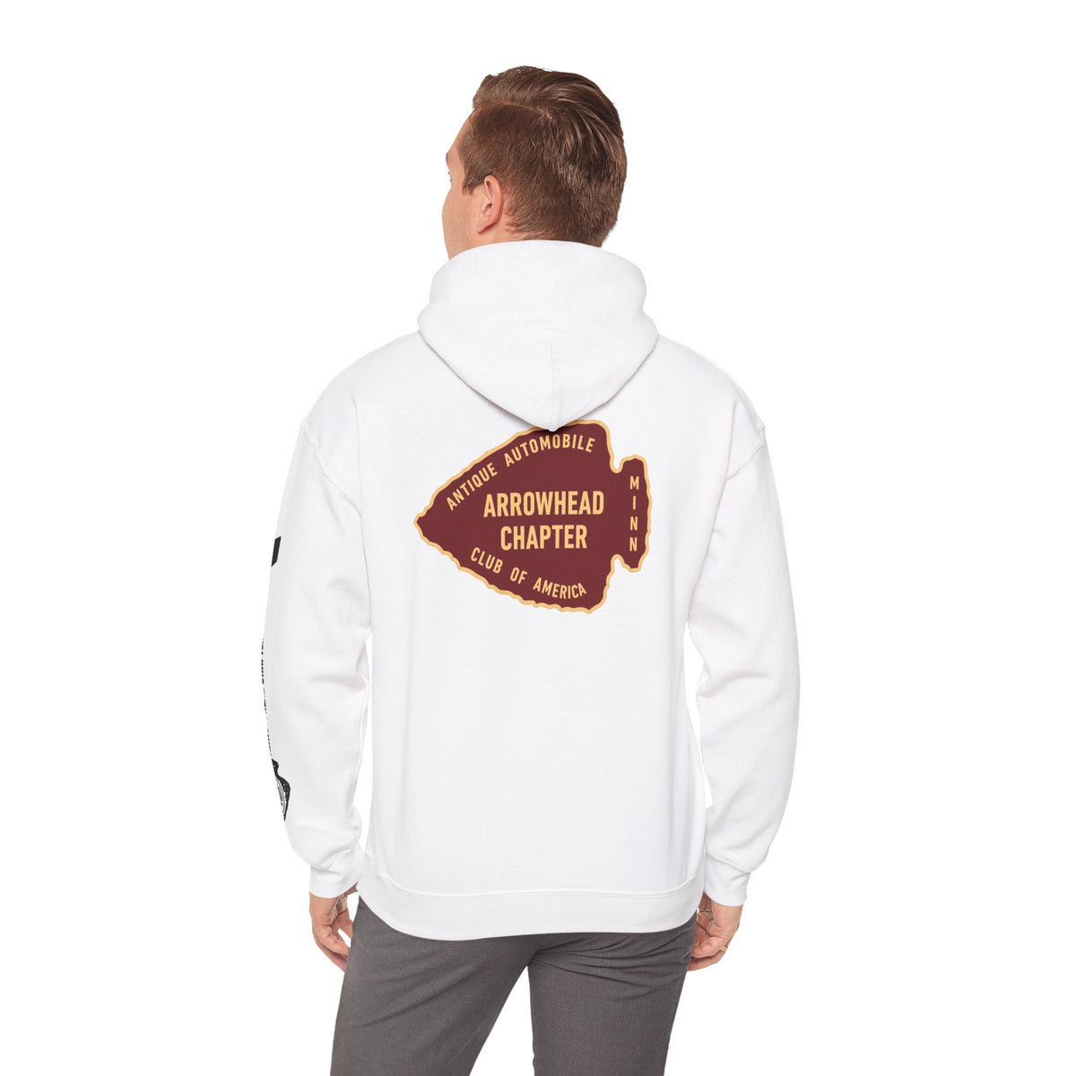 Arrowhead Chapter AACA Club Hoodie — "I'd Rather Be in My Antique Car" plus Sleeve and Back Images