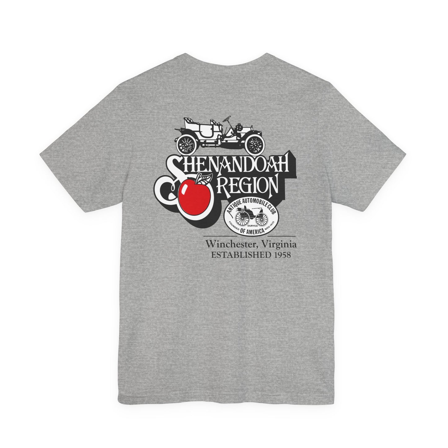 Shenandoah Region AACA Tee — Small White AACA Logo on Front and Large White Shenandoah Region AACA Logo on Back