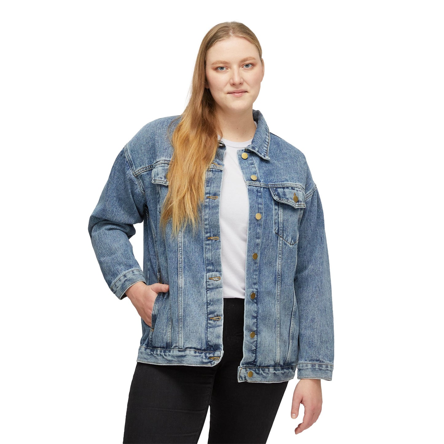 Vintage-Inspired Women's Denim Jacket with Classic Club Patch