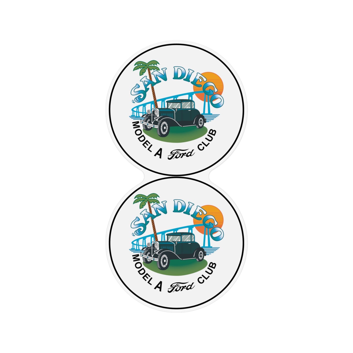 San Diego Model A Ford Club Custom Shape Magnet — Two 12" x 12" Car or Trailer Magnets