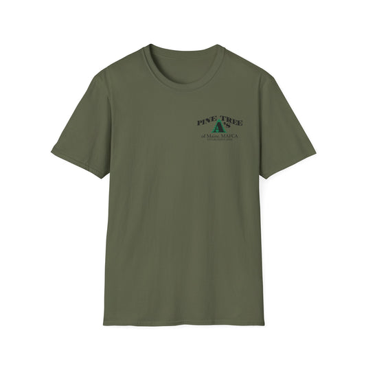 Pine Tree A's of Maine, MAFCA T‑Shirt with Front and Back Logos — Unisex Softstyle T-Shirt