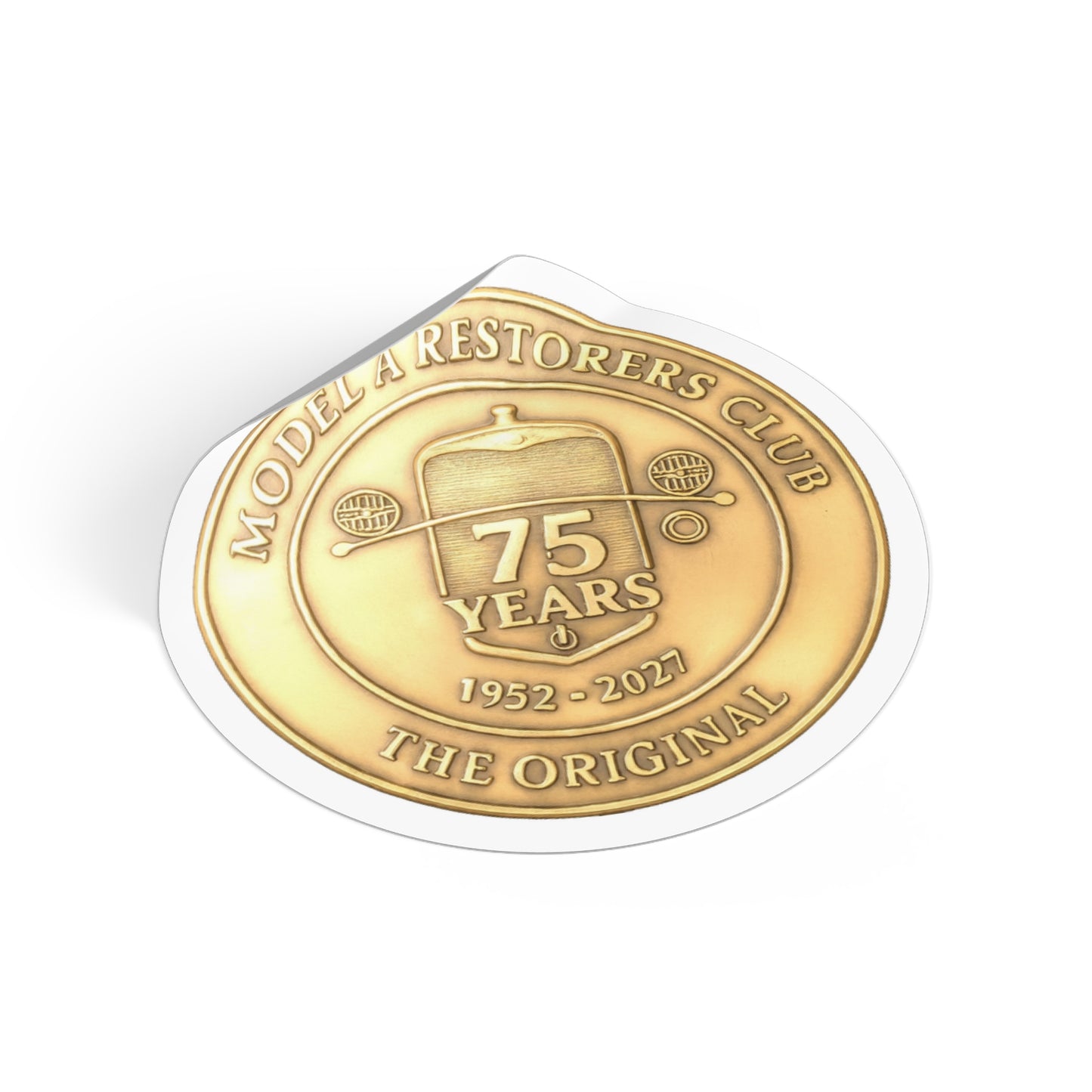 75 Years Model A Restorers Club Round Vinyl Sticker — Vintage Car Emblem Decal (1952–2027)