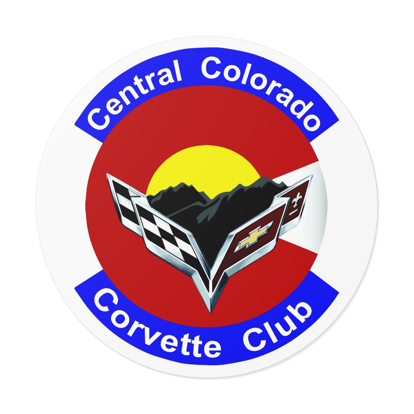 Central Colorado Corvette Club Round Vinyl Sticker — Car Club Emblem