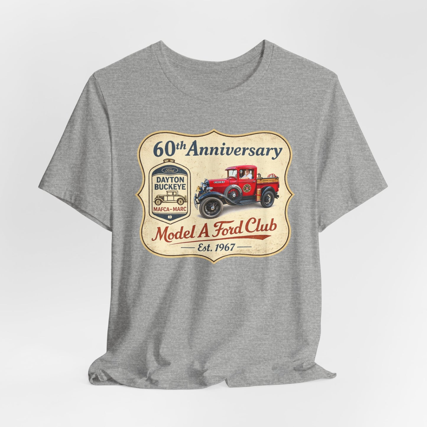 Dayton Buckeye Model A Ford Club 60th Anniversary Tee (LTG) - Vintage Red Fire Truck Tee