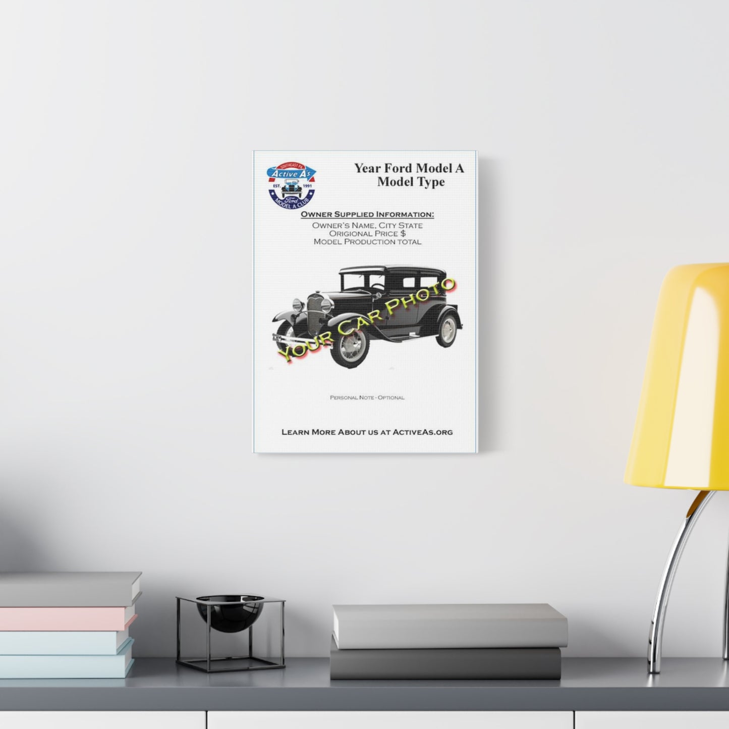 Active A's Ford Model A Club Custom Canvas Print – (Add Your Car Photo)
