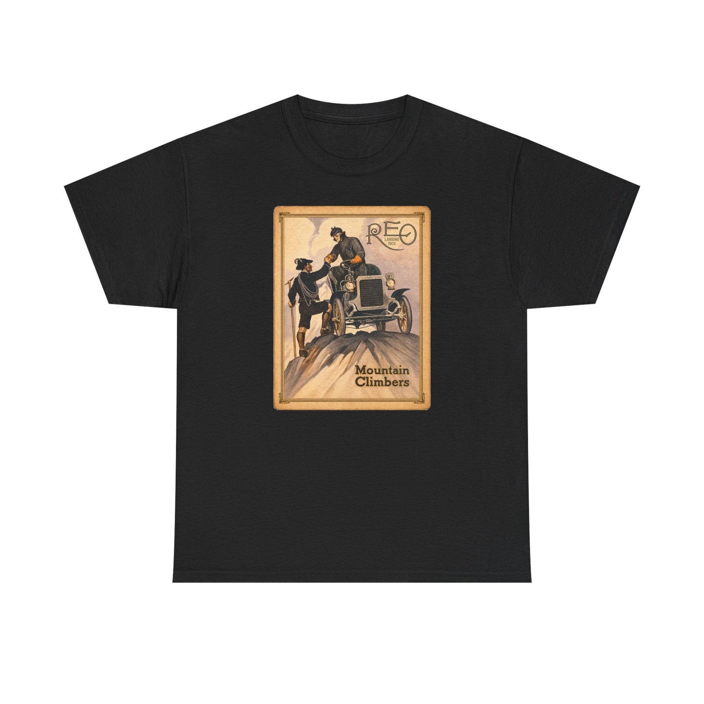 REO Lansing Michigan Mountain Climbers T-Shirt - Unisex Heavy Cotton Tee