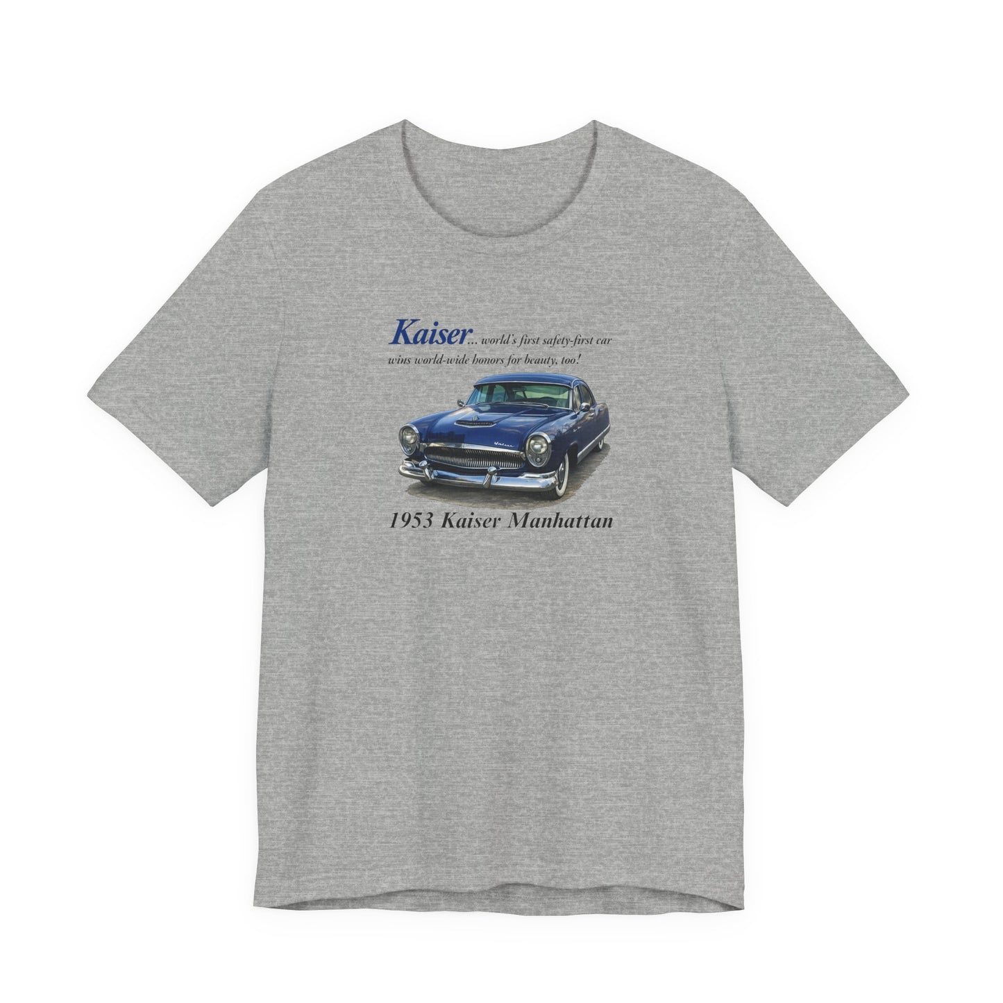 1953 Kaiser Manhattan Classic Car Tee — Vintage Blue Automobile Graphic T-Shirt