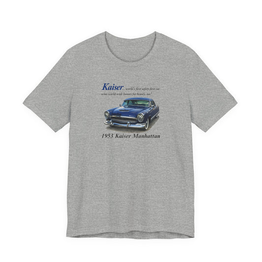 1953 Kaiser Manhattan Classic Car Tee — Vintage Blue Automobile Graphic T-Shirt