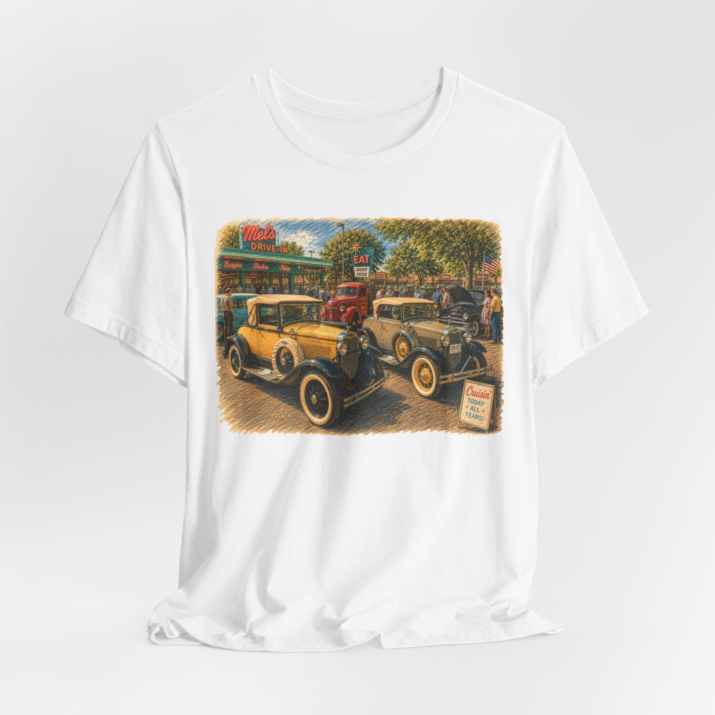 Mel's Drive-In Car Show T-Shirt — Unisex Jersey Short Sleeve Tee