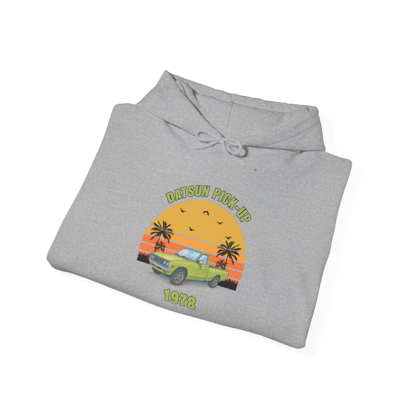 1978 Datsun Pickup Hoodie — 'Mustang Pony-80' Retro Sunset Graphic Sweatshirt (1978)