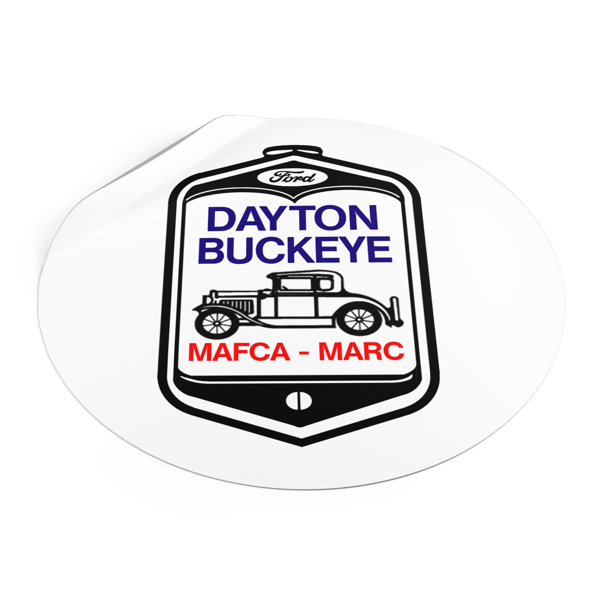 Dayton Buckeye Vintage Car Round Vinyl Sticker — MAFCA/MARC Classic Ford Decal
