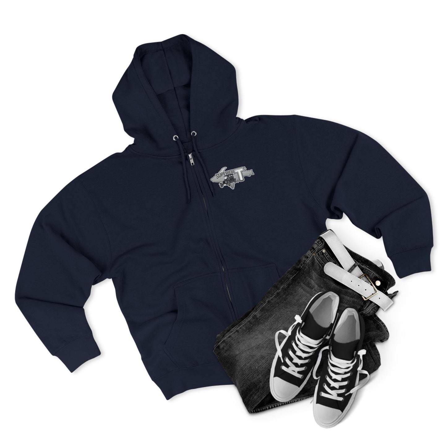 Superior T's Zip Hoodie — Front and back logos
