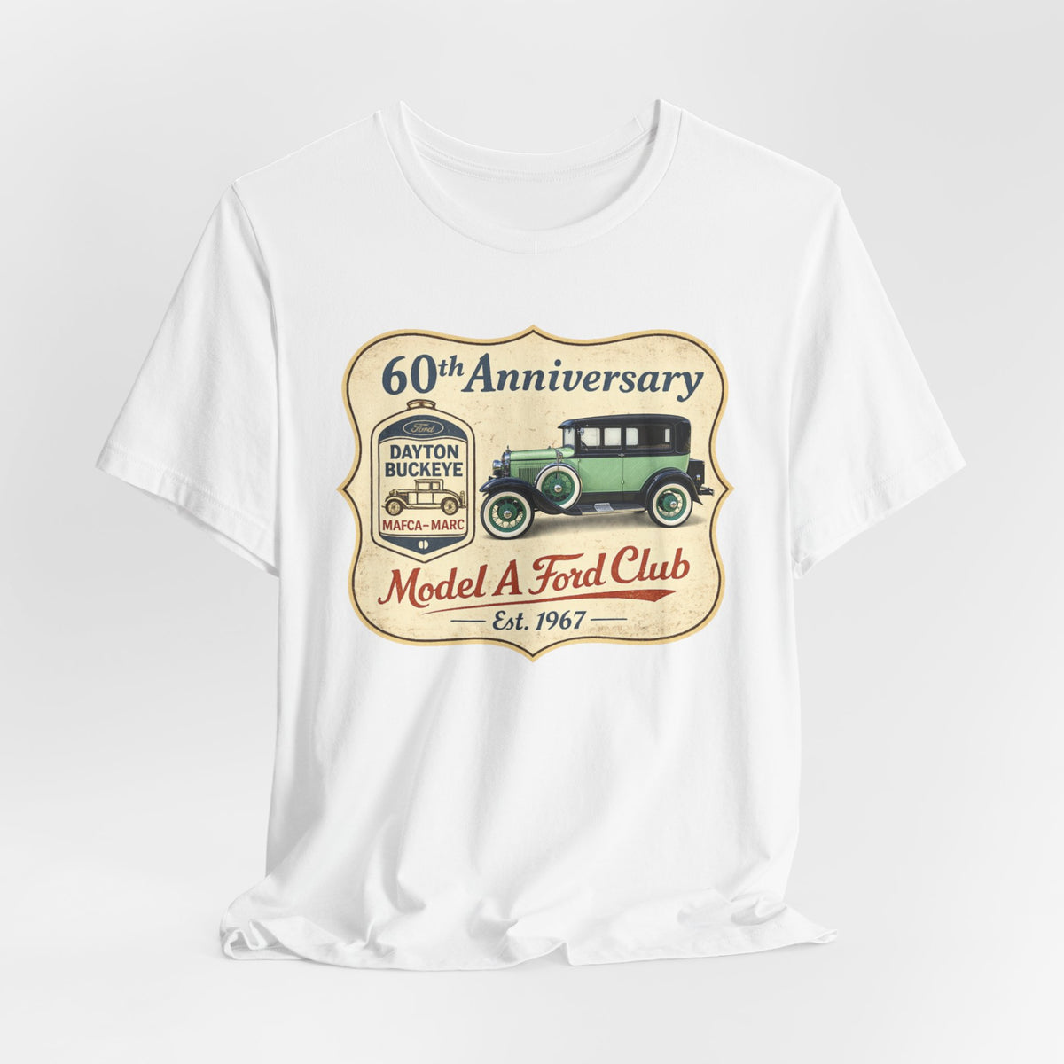 Dayton Buckeye Model A Ford Club 60th Anniversary Tee (1930 Tudor) - Unisex Soft Short Sleeve Tee