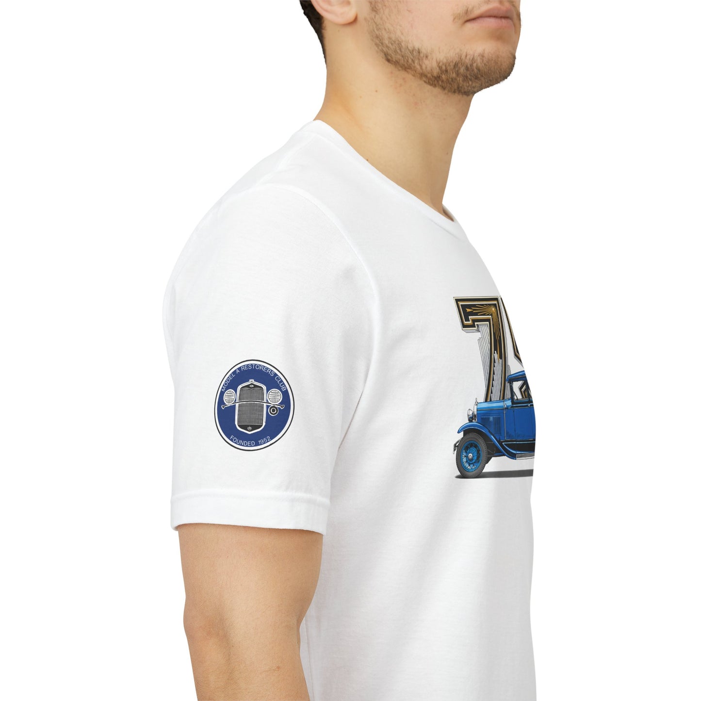 MARC 75th Anniversary T-shirt with blue sedan and MARC logos on both sleeves