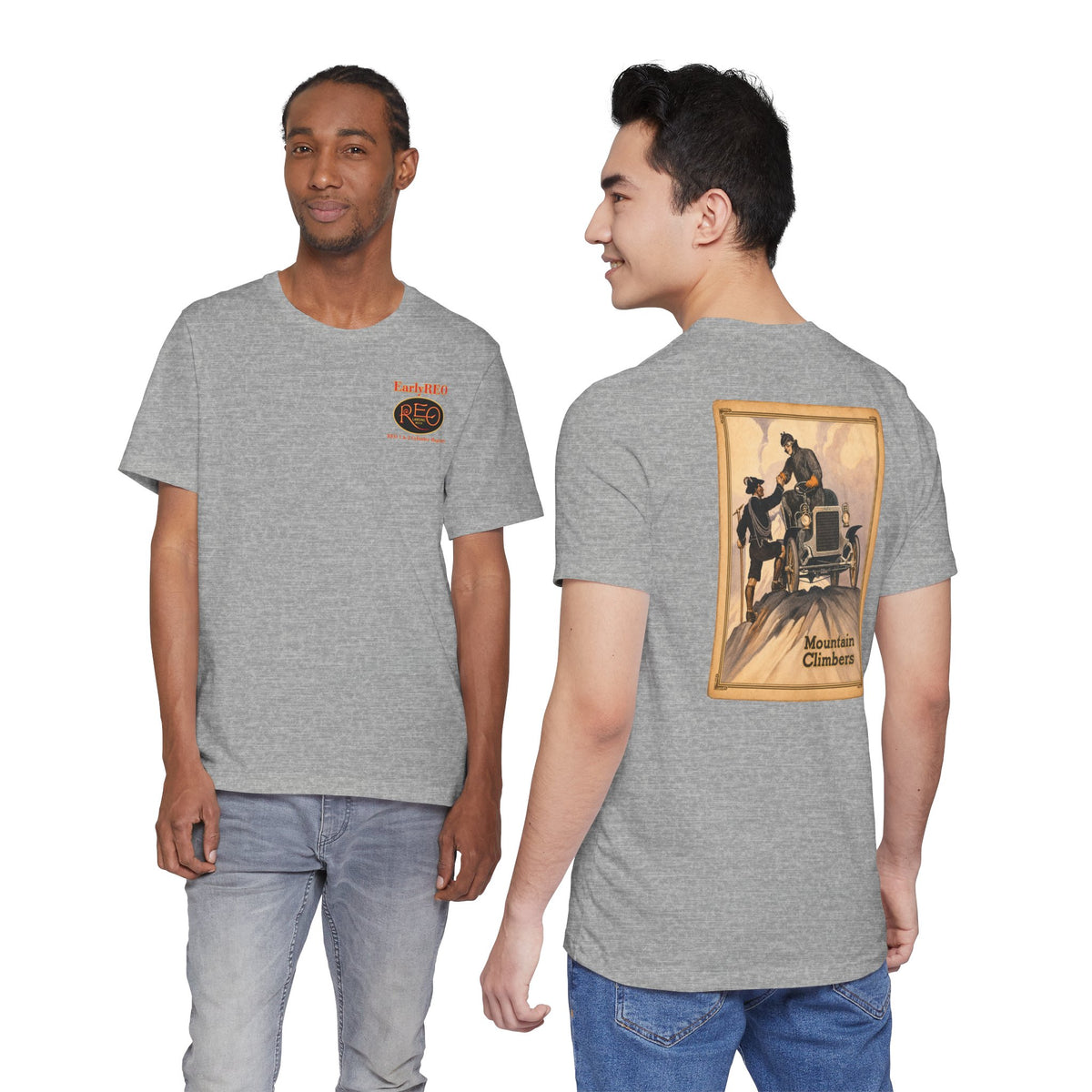 REO Lansing Michigan Mountain Climbers Tee — Unisex Soft Short Sleeve Tee