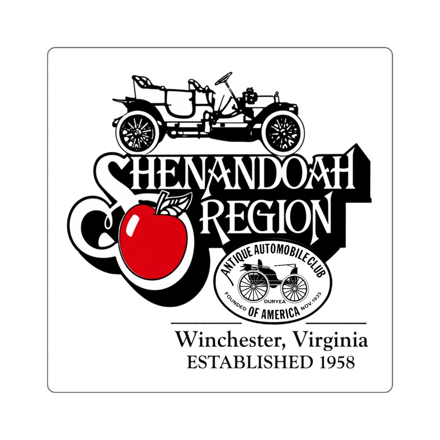 Shenandoah Region AACA Club White Sticker - Winchester VA Vintage Car Logo