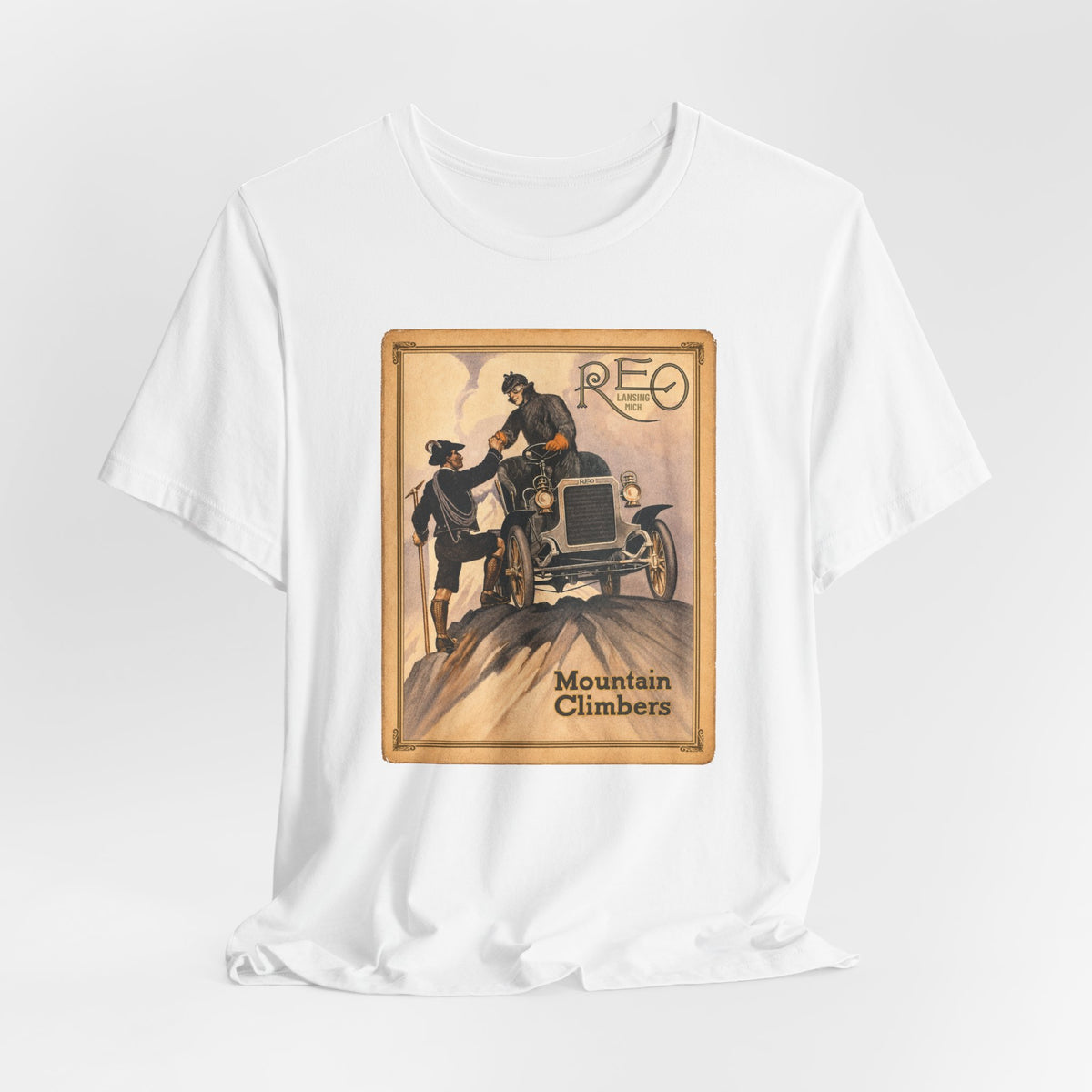 REO Lansing Michigan Mountain Climbers T-Shirt - Unisex Soft Short Sleeve Tee
