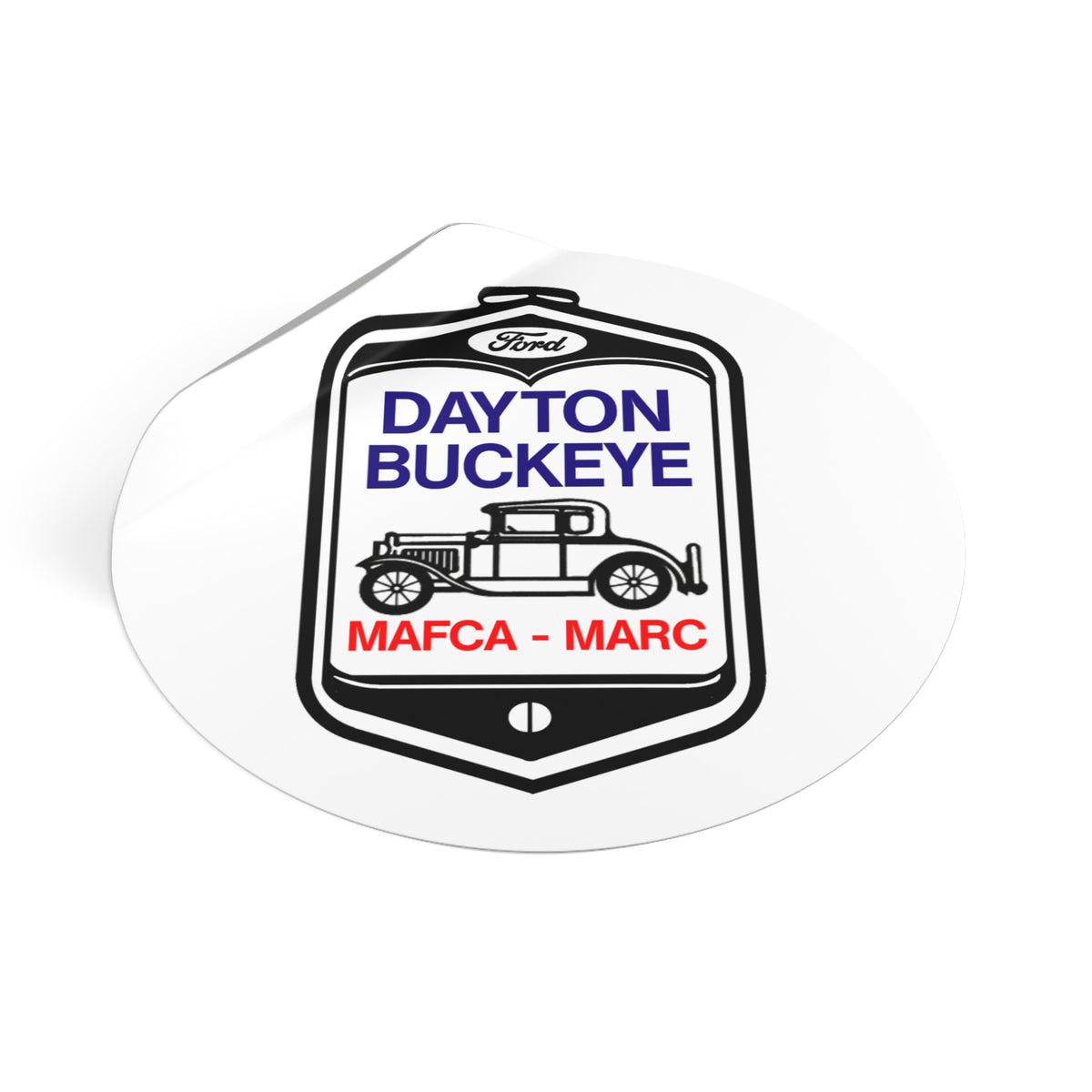 Dayton Buckeye Vintage Car Round Vinyl Sticker — MAFCA/MARC Classic Ford Decal