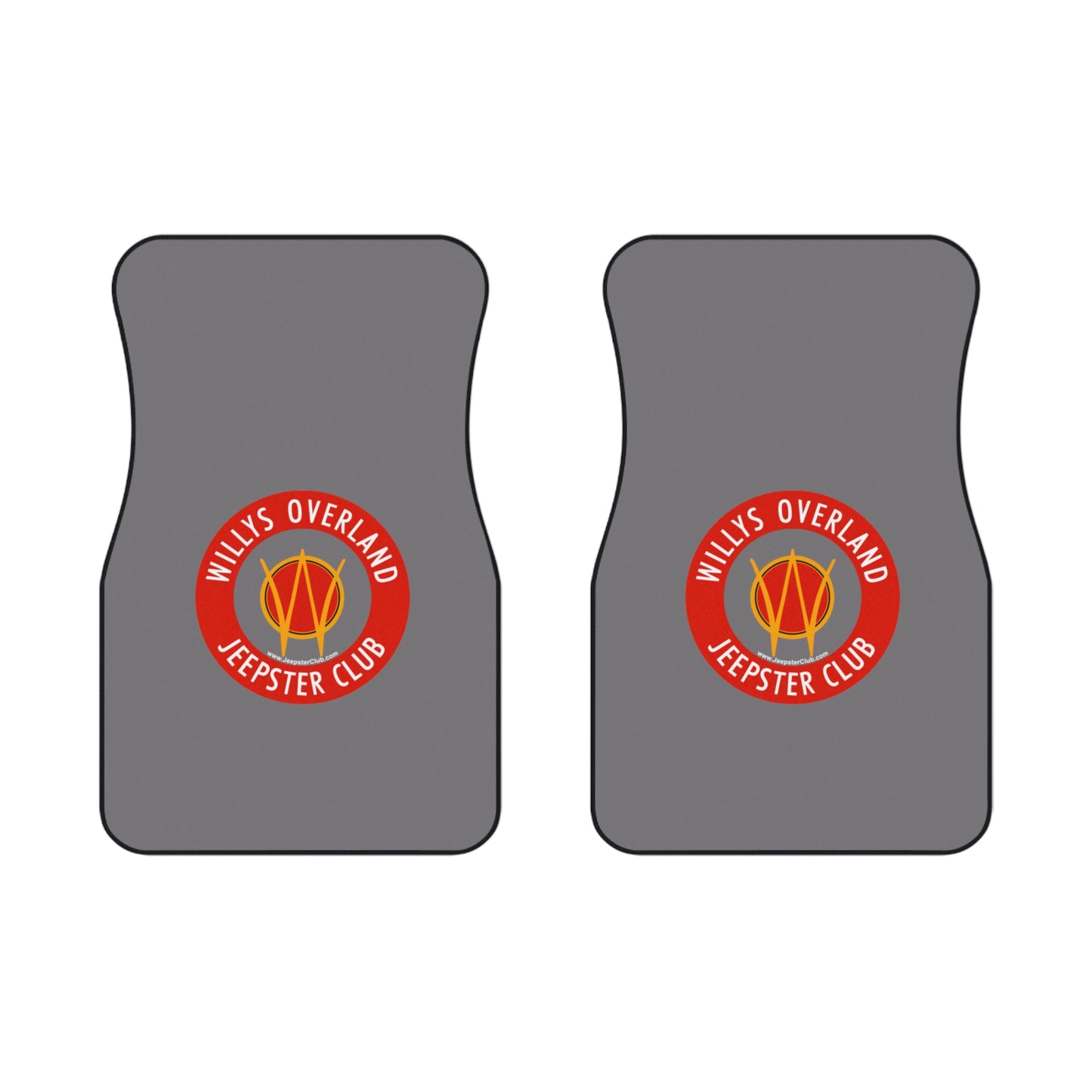 Willys Overland Jeepster Club Front Car Floor Mats — Custom Gray Logo Set (2)