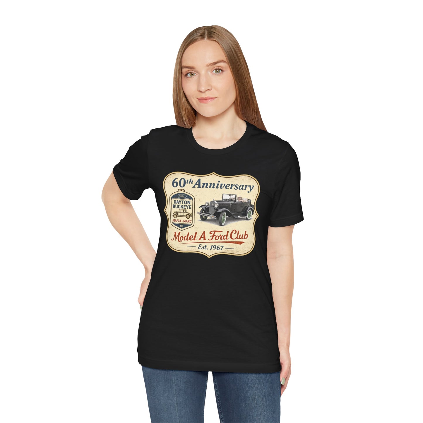 Dayton Buckeye Model A Ford Club 60th Anniversary Tee Roadster (LTG) - Unisex Jersey Short Sleeve Tee