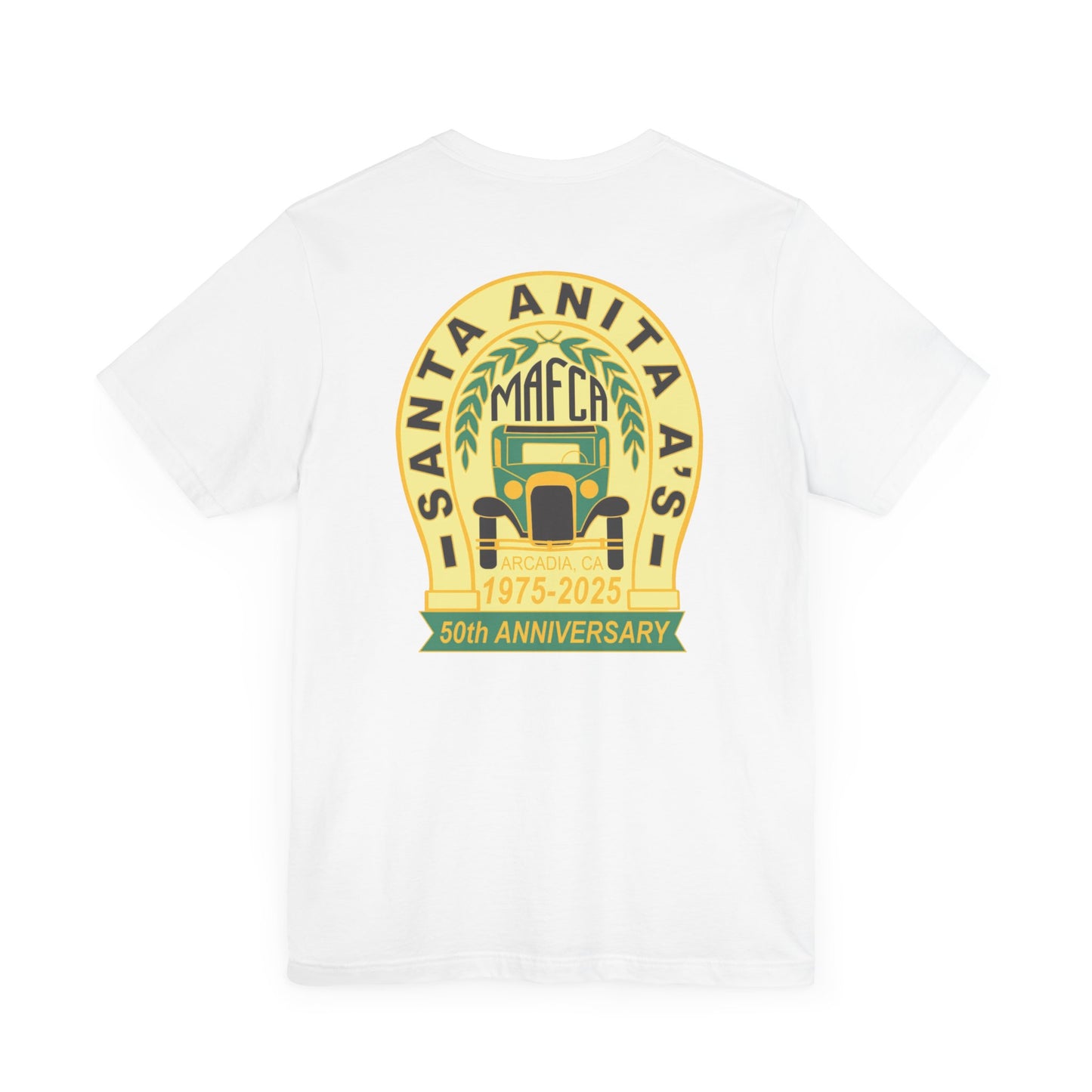 Santa Anita A's MAFCA 50th Anniversary Unisex Tee (front and back logos) - Celebrate with Style