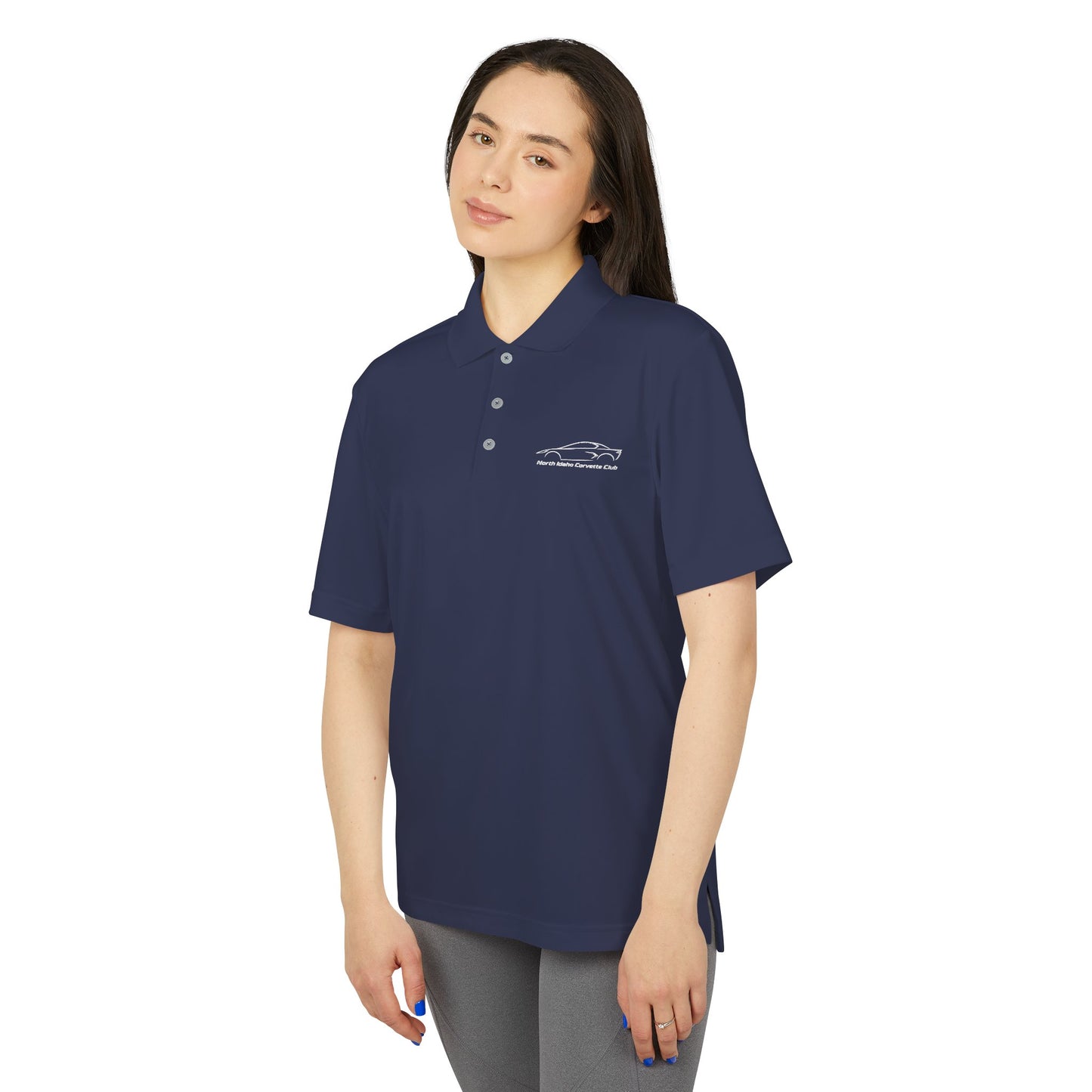 North Idaho Corvette Club White Embroidered Polo — adidas Unisex Performance Polo