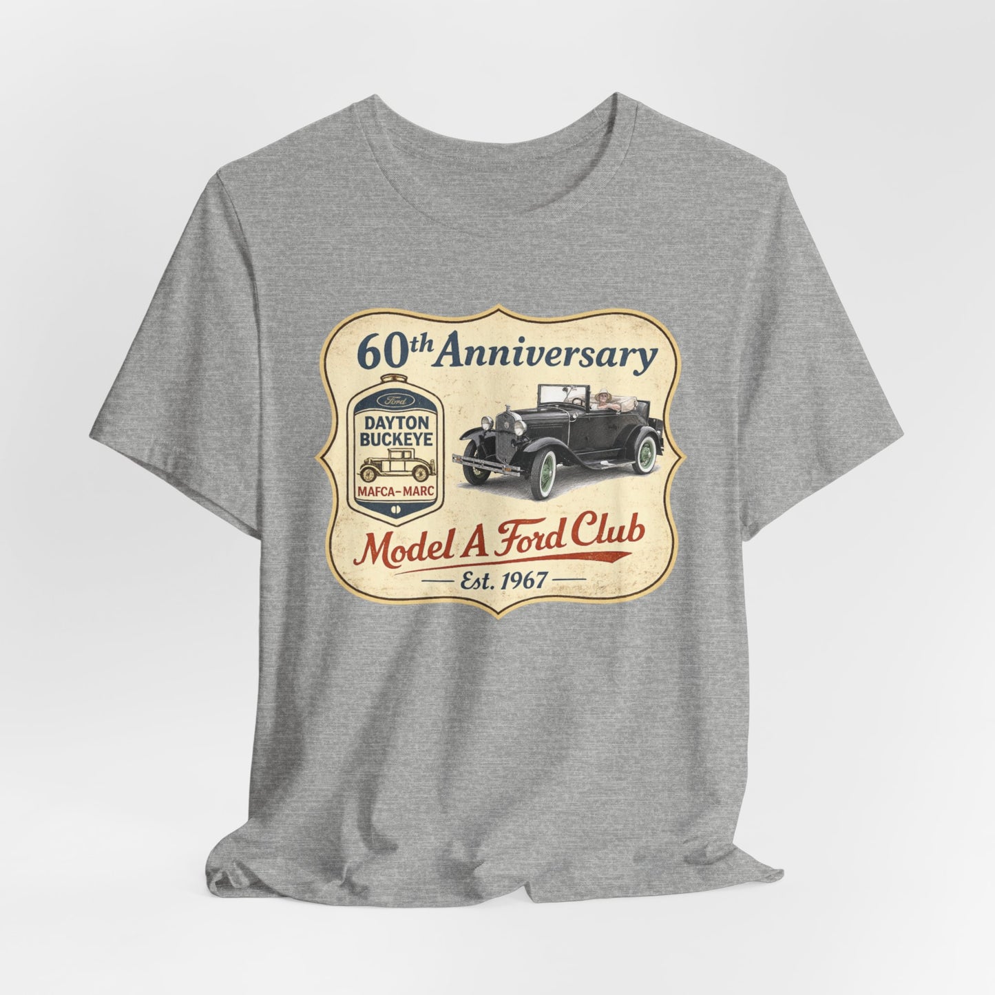 Dayton Buckeye Model A Ford Club 60th Anniversary Tee Roadster (LTG) - Unisex Jersey Short Sleeve Tee