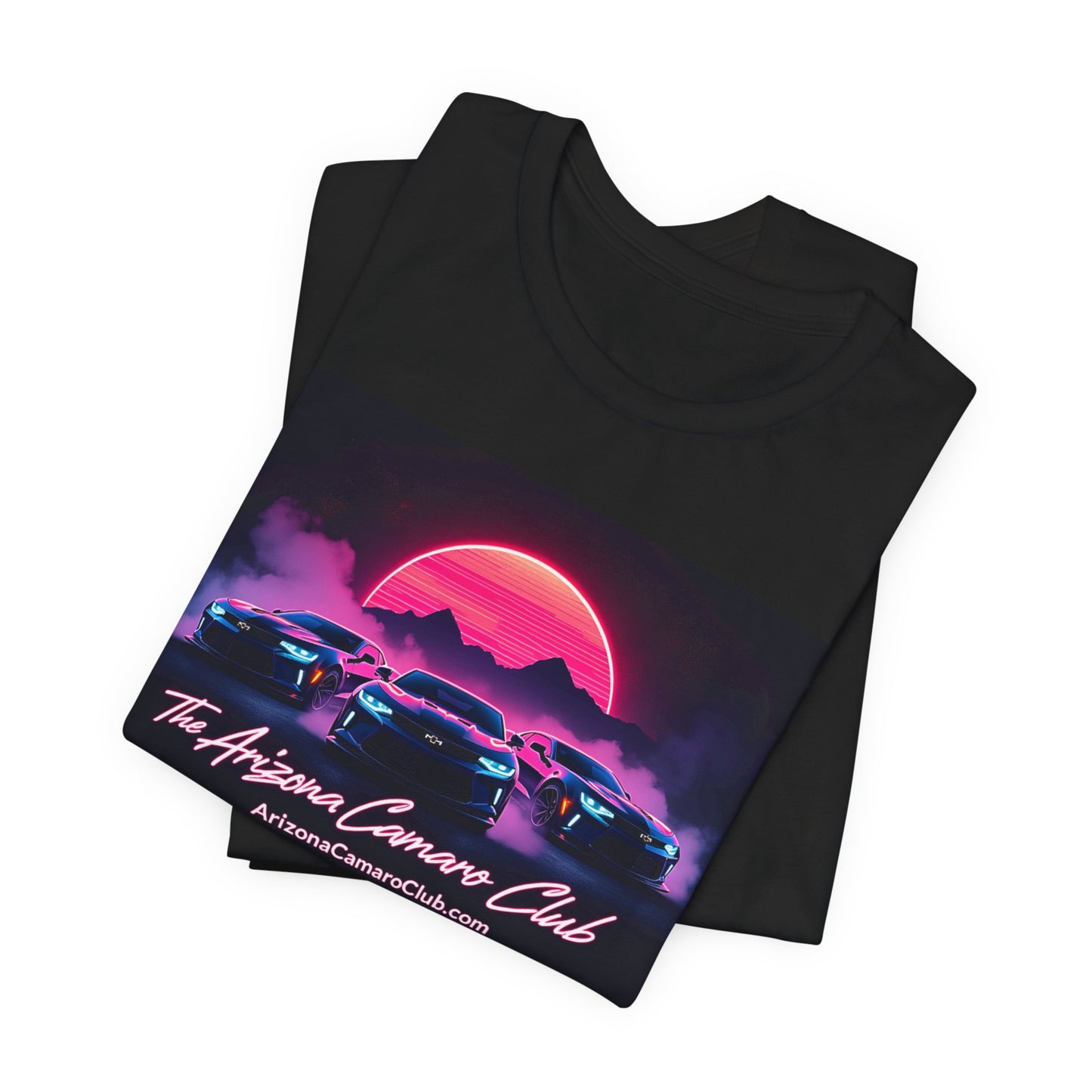 Retro Sunset Camaro Club T-Shirt — "The Arizona Camaro Club" Neon Car Tee