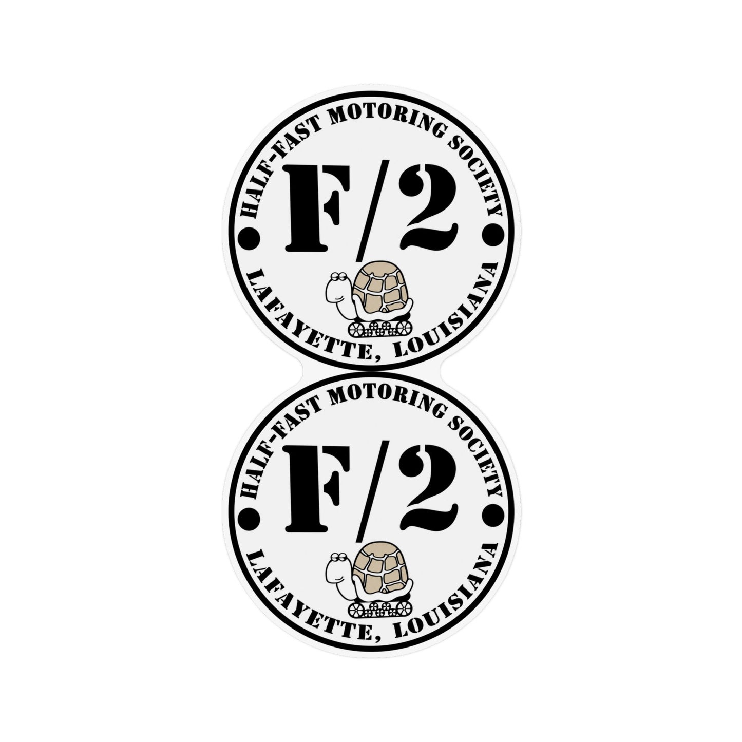 Half-Fast Motoring Society Round F/2 Logo Magnet — Two 12" x 12" Car or Trailer Magnets