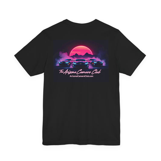 Retro Sunset Camaro Club T-Shirt — "The Arizona Camaro Club" Neon Car Tee