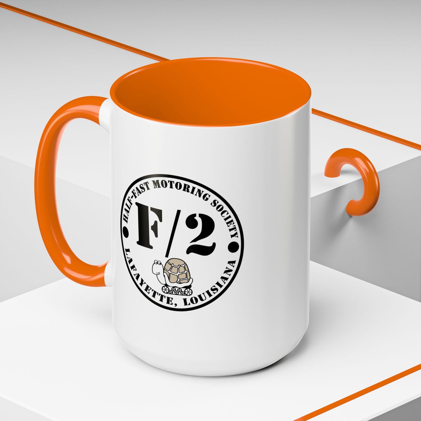 F/2 Half-Fast Motoring Society Accent Coffee Mug — Lafayette, Louisiana Emblem (11/15oz)