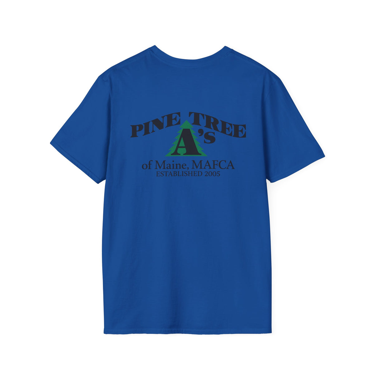 Pine Tree A's of Maine, MAFCA T‑Shirt with Front and Back Logos — Unisex Softstyle T-Shirt