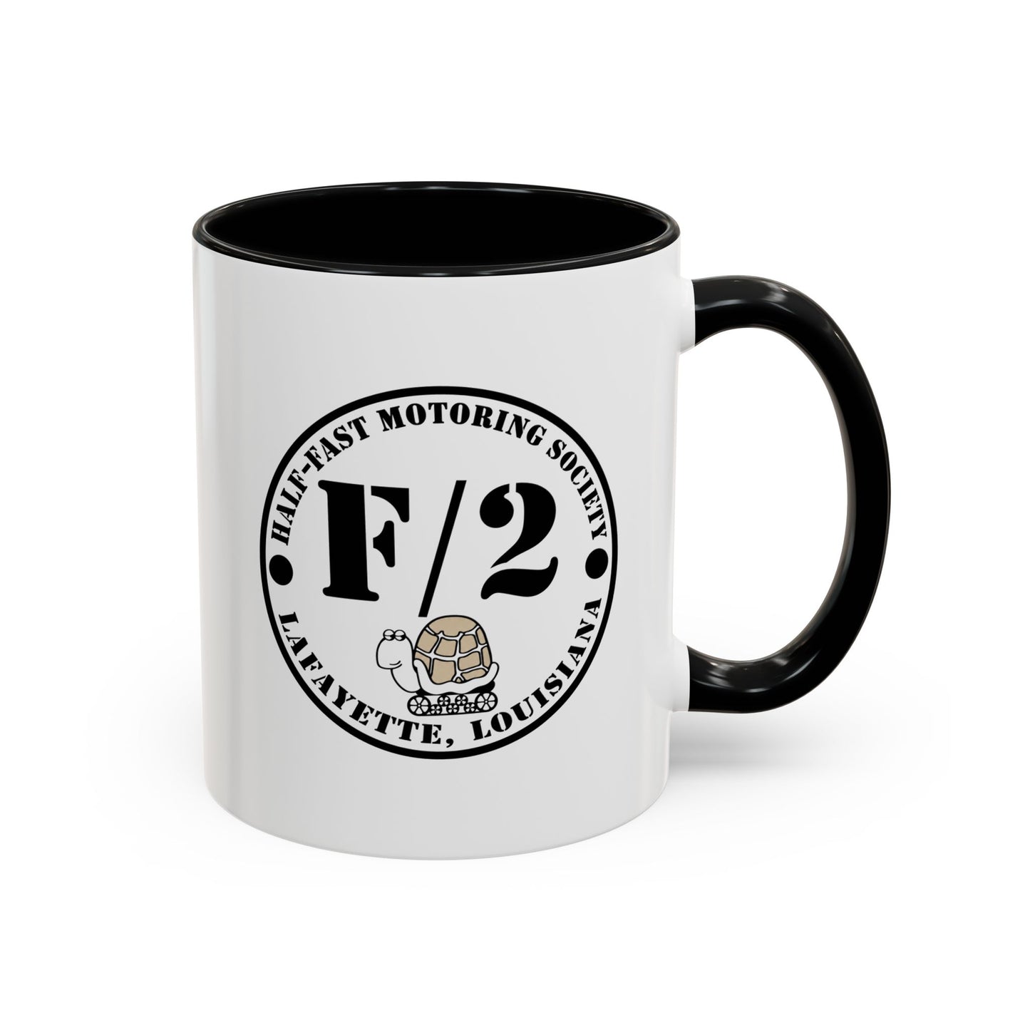 F/2 Half-Fast Motoring Society Accent Coffee Mug — Lafayette, Louisiana Emblem (11/15oz)
