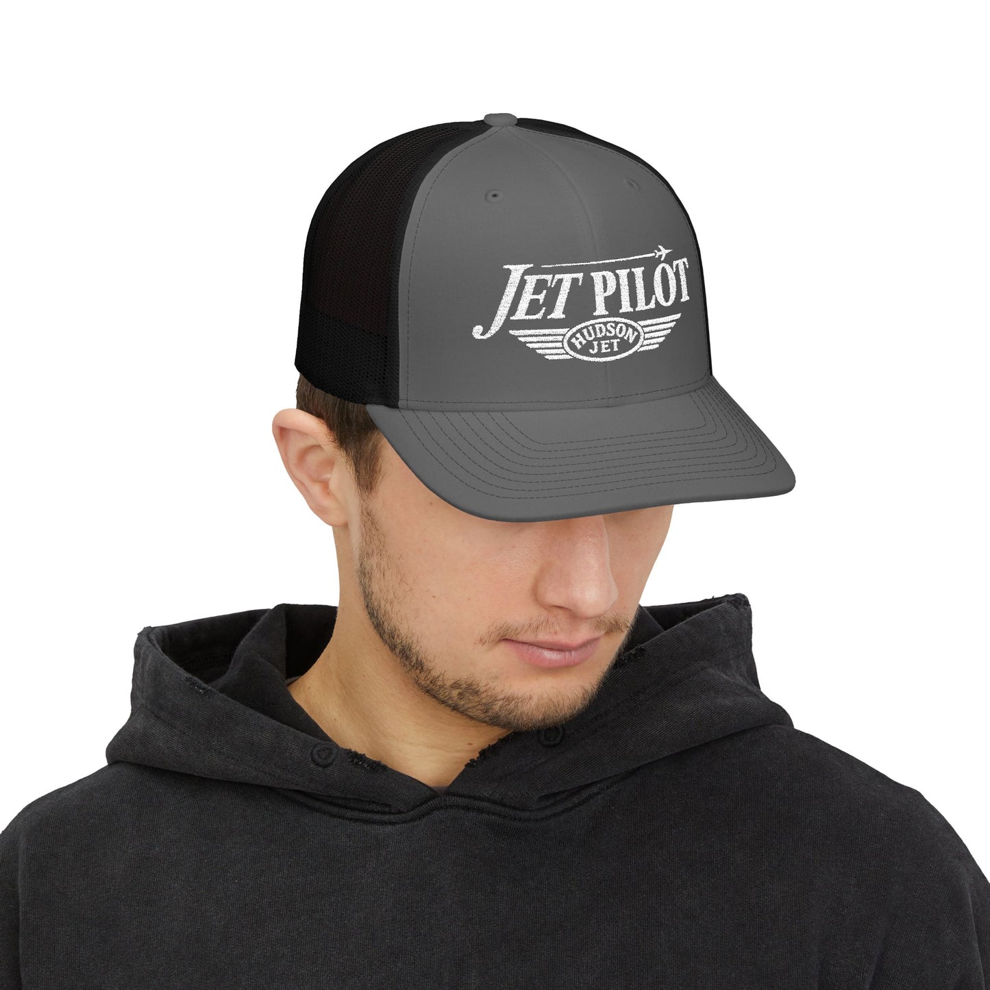 Jet Pilot Embroidered Snap Back Trucker Cap — Richardson 112 Snapback Hat